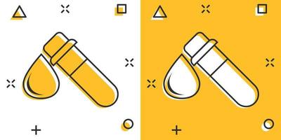 sangue no ícone do tubo de ensaio em estilo cômico. frasco de laboratório ilustração vetorial dos desenhos animados no fundo isolado. líquido no conceito de negócio de sinal de efeito de respingo de copo. vetor