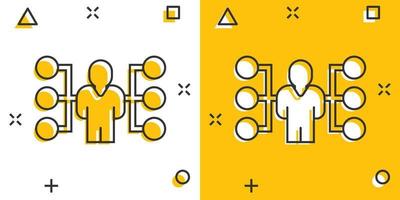ícone de vetor de pessoas de gráfico de organização corporativa em estilo cômico. ilustração dos desenhos animados de cooperação de pessoas sobre fundo branco. conceito de negócio de efeito de respingo de trabalho em equipe.
