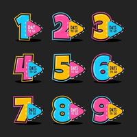 contagem regressiva colorida conjunto de ícones de número vetor
