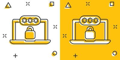 ícone de login em estilo cômico. ilustração em vetor dos desenhos animados de acesso de senha no fundo branco isolado. conceito de negócio de efeito de respingo de entrada de cadeado.