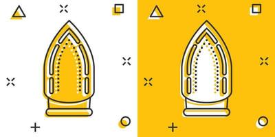 ícone de ferro em estilo cômico. ilustração em vetor desenhos animados equipamentos de lavanderia no fundo branco isolado. conceito de negócio de efeito de respingo de engomadoria.