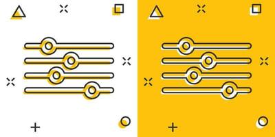 controle o ícone de volume em estilo cômico. áudio ajustando a ilustração vetorial de sinal dos desenhos animados no fundo branco isolado. conceito de negócio de efeito de respingo de filtro. vetor