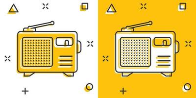 ícone de rádio em estilo cômico. fm transmissão ilustração vetorial dos desenhos animados no fundo branco isolado. conceito de negócio de efeito splash radiocast. vetor