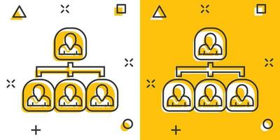 ícone de vetor de pessoas de gráfico de organização corporativa em estilo cômico. ilustração dos desenhos animados de cooperação de pessoas sobre fundo branco. conceito de negócio de efeito de respingo de trabalho em equipe.