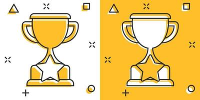 ícone da Copa do troféu em estilo cômico. ilustração em vetor cálice prêmio dos desenhos animados no fundo isolado. prêmio splash efeito sinal conceito de negócio.