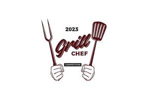 garfo vintage e espátula para design de logotipo de competição de chef de churrasqueira para churrasco vetor