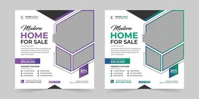 venda de casa imobiliária moderna e aluguel de casa publicidade quadrada postagem de mídia social e anúncios de promoção design de modelo de vetor de banner de desconto.