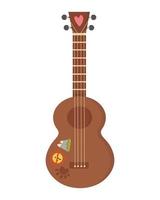 doodle clipart. guitarra clássica com adesivos no convés. todos os objetos são repintados. vetor