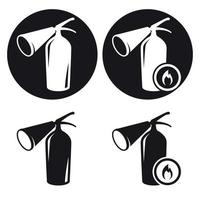 conjunto de ícones do extintor de incêndio. ícones preto e branco vetor