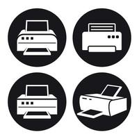 conjunto de ícones de impressora. branco em um fundo preto vetor