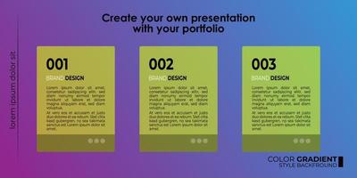 estilo de gradiente de portfólio de apresentação de menu editável de modelo vetorial para picelist, página inicial, site, e-learning, educação, menu vetor