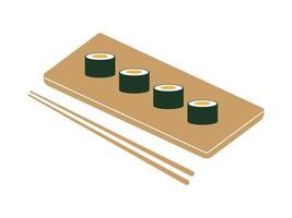 sushi de comida japonesa na tábua de madeira com pauzinhos de sushi vetor