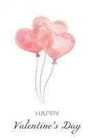 um cartão de dia dos namorados. um buquê de três balões em forma de coração. cartão postal em aquarela para o dia dos namorados. feliz Dia dos namorados vetor