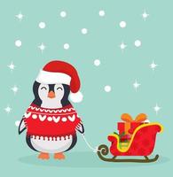 pinguim de natal fofo com trenó vetor