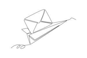 único envelope de correio de desenho de uma linha em avião de papel. conceito de mídia social. ilustração em vetor gráfico de desenho de desenho de linha contínua.