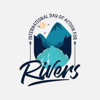 paisagem emblema dia internacional de ação para o fundo dos rios vetor