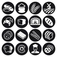conjunto de ícones de pão de padaria. branco em um fundo preto vetor
