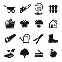 conjunto de ícones de ferramentas de jardinagem. preto em um fundo branco vetor