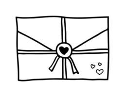 correio desenhado à mão em estilo doodle de linha. mensagem com o coração. esboço de carta. desenho de ícone de e-mail vetor