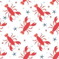 padrão sem emenda com lagostas e estrelas do mar. lagosta bonito dos desenhos animados. vetor