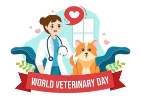 dia mundial da veterinária em 29 de abril ilustração com médico e animais fofos cães ou gatos em desenhos animados planos desenhados à mão para modelos de página de destino