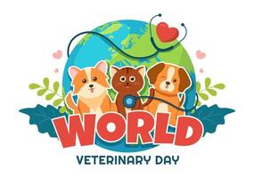 dia mundial da veterinária em 29 de abril ilustração com médico e animais fofos cães ou gatos em desenhos animados planos desenhados à mão para modelos de página de destino vetor