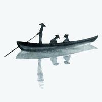 ilustração do homem japonês no barco impressão de ásia. vetor