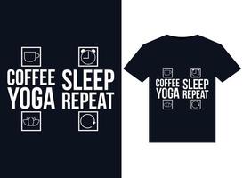 ilustrações de repetição de sono de ioga de café para design de camisetas prontas para impressão vetor