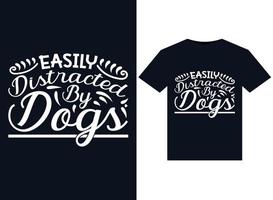 facilmente distraído por ilustrações de cães para design de camisetas prontas para impressão vetor