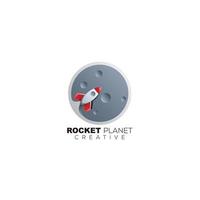 animação de design de logotipo de símbolo de planeta de foguete vetor