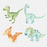 clipart de elemento de coleção de dinossauro fofo aquarela vetor
