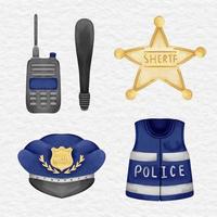 conjunto de clipart de elemento policial em aquarela vetor