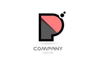 ícone do logotipo da letra do alfabeto geométrico preto rosa p com pontos. modelo criativo para empresa e negócios vetor