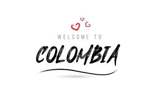 bem-vindo à tipografia de texto do país da Colômbia com coração de amor vermelho e nome preto vetor