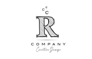 r ícone do logotipo da letra do alfabeto branco preto com estilo de desenho animado. modelo de desenho animado criativo para negócios e empresa vetor