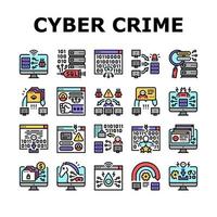 vetor de conjunto de ícones de negócios de internet de crime cibernético
