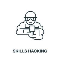 ícone de hacking de habilidades da coleção de aprendizado de máquina. ícone de hacking de habilidades de linha simples para modelos, web design e infográficos vetor