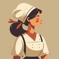 mulher com chapéu de chef e ilustração vetorial de avental vetor