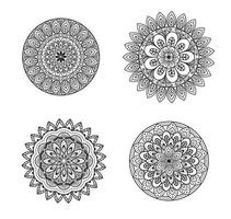 flores pretas conjunto de luxo mandalas em fundo branco vetor