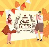 desenhos animados de homem e mulher oktoberfest com design vetorial de pano tradicional vetor