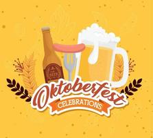 vidro de garrafa de cerveja oktoberfest e design vetorial de salsicha vetor