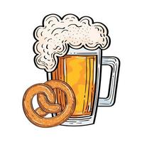 copo de cerveja oktoberfest com desenho vetorial de pretzel vetor
