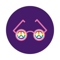 óculos com símbolos da paz em cores do orgulho gay bloco estilo vetor