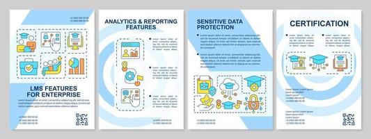 Recursos de lms para modelo de brochura empresarial. design de folheto com ícones lineares. layouts de 4 vetores editáveis para apresentação, relatórios anuais. arial-black, inúmeras fontes pró-regulares usadas