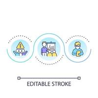 ícone do conceito de loop de educação do desenvolvedor. treinamento dos funcionários. desenvolvimento de carreira. equipe questão idéia abstrata ilustração de linha fina. desenho de esboço isolado. curso editável. fonte arial usada vetor