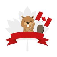 castor canadense com bandeira para desenho vetorial do feliz dia do Canadá vetor
