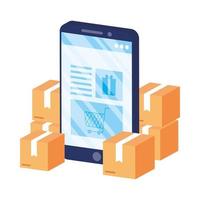 comércio eletrônico online com smartphone e caixas