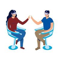 jovem casal usando tecnologia de realidade virtual na cadeira vetor