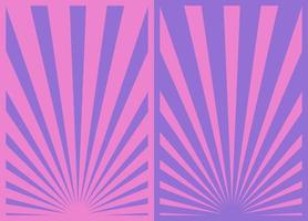 conjunto de pôster de listras de sunburst rosa roxo vintage, modelo com raios centrados na parte inferior. pôsteres verticais inspirados em desenhos retrô. vetor