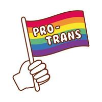 mão segurando a bandeira com letras pro trans e cores orgulho LGBTIQ vetor